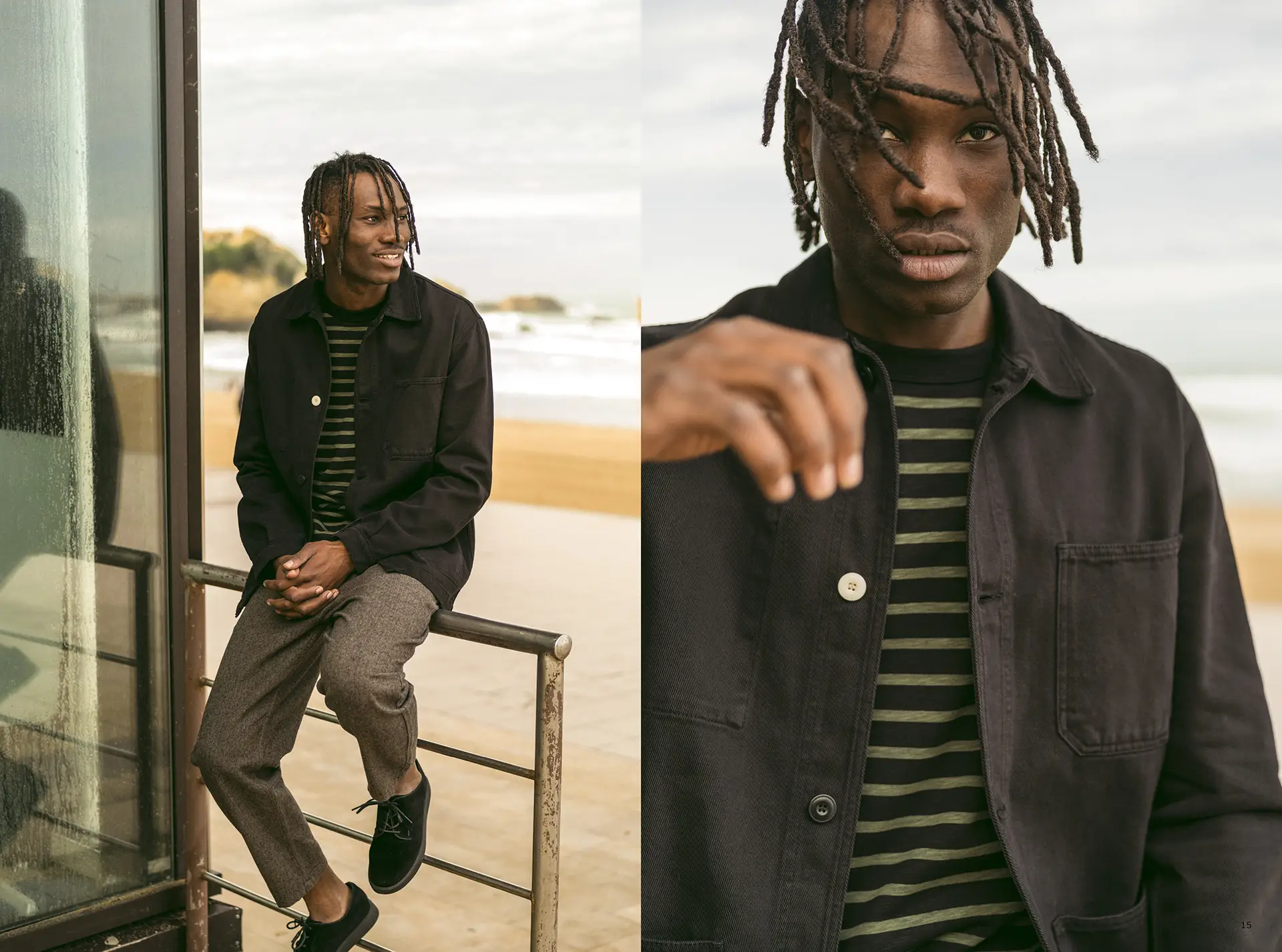 Bask in the Sun. Photo de la collection automne hiver 2023 sur la grande plage de Biarritz. Bask in the Sun. Photo of the autumn winter 2023 collection on the main beach in Biarritz.